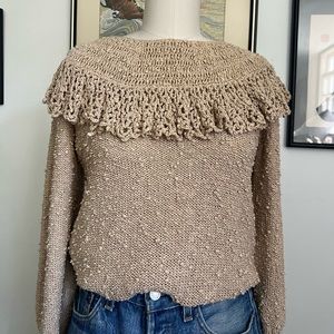 Gorgeous Tan Crochet Knit LeRoy Sweater S